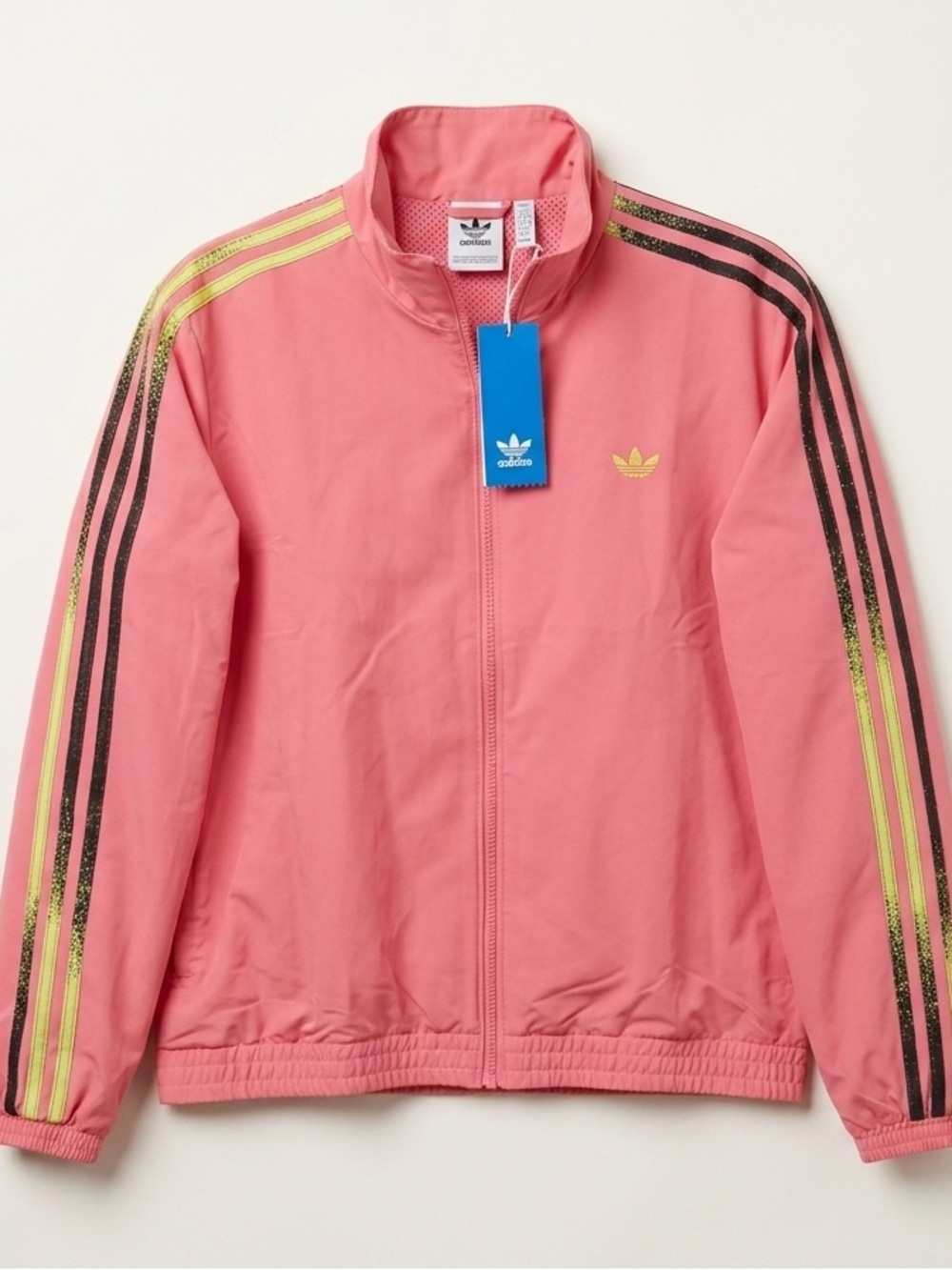 adidas Coral Pink Track Jacket with Neon Yellow & Black Stripes